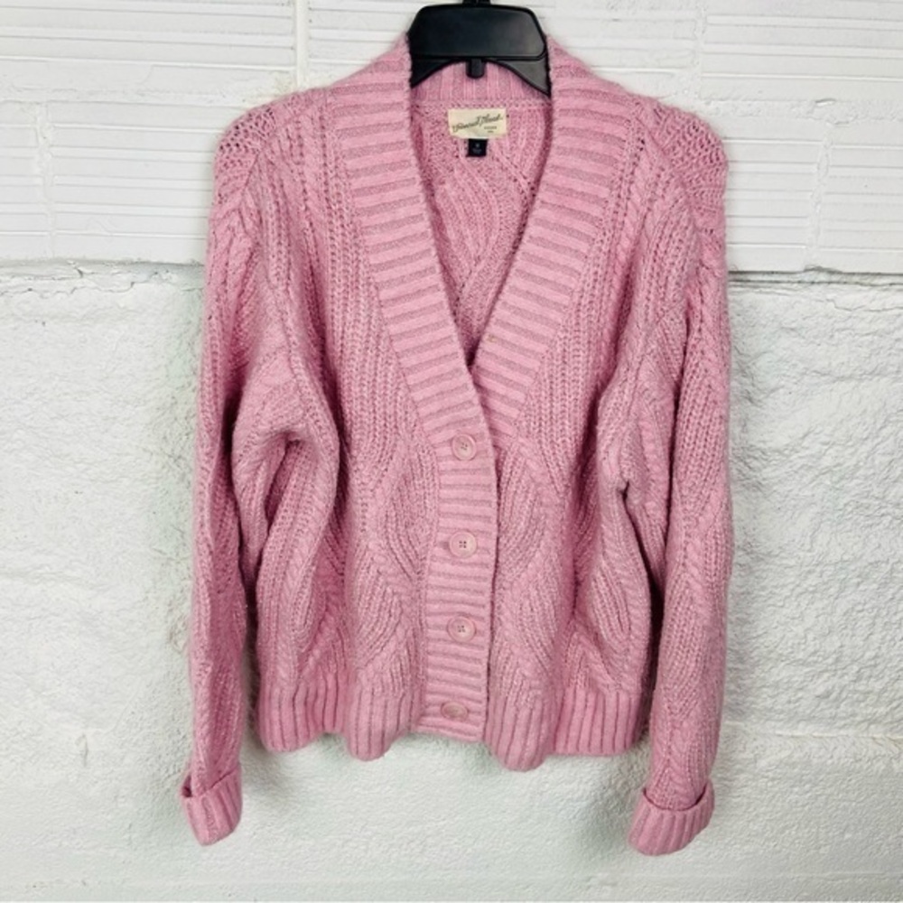 Universal Thread Pink sparkly silver chunky Cable Knit Cardigan Sweater medium